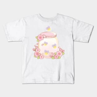 Magical Sakura Cherry Blossoms Floral Firefly Bottle Kids T-Shirt